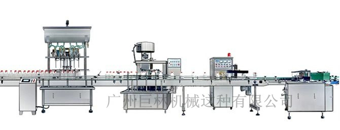 直列式裝機(jī)、自動(dòng)鎖蓋機(jī)、鋁箔封口、糨糊貼標(biāo)灌裝線 